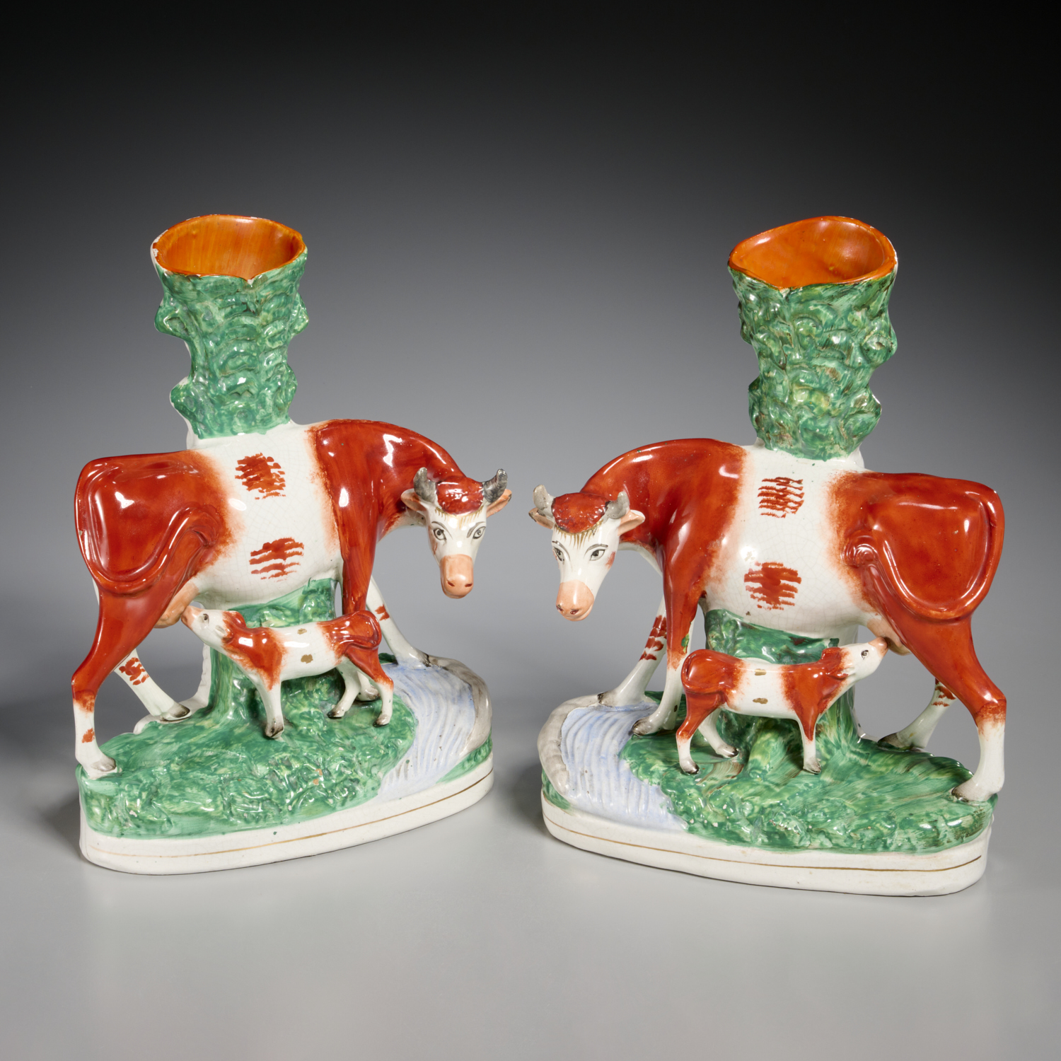PAIR STAFFORDSHIRE COW AND CALF