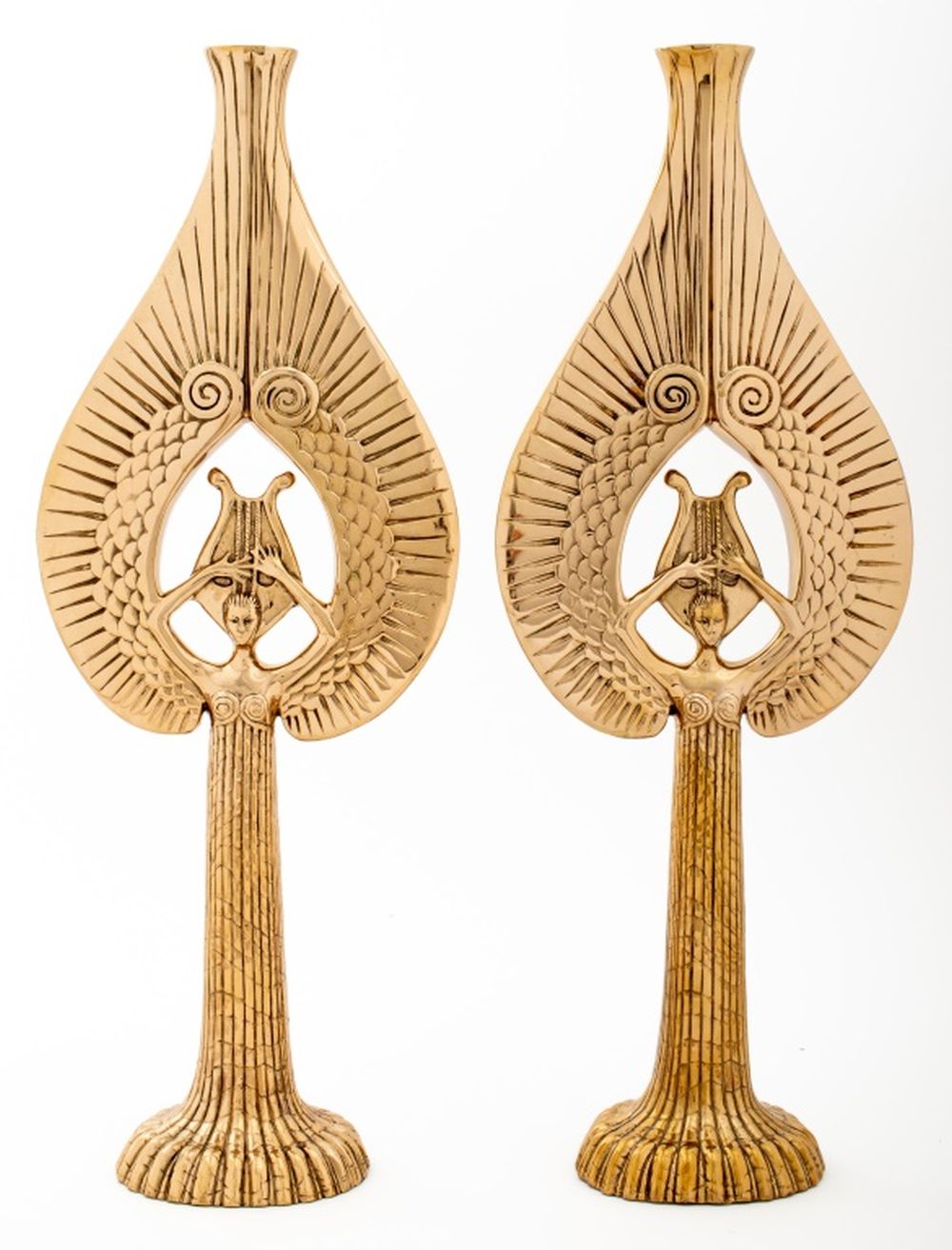 ERTE "ANGEL" AP GILT BRONZE CANDLESTICKS,