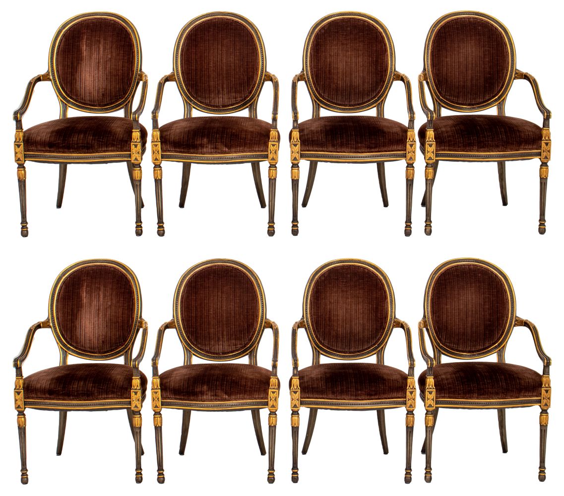 REGENCY REVIVAL GILT WOOD DINING CHAIRS,