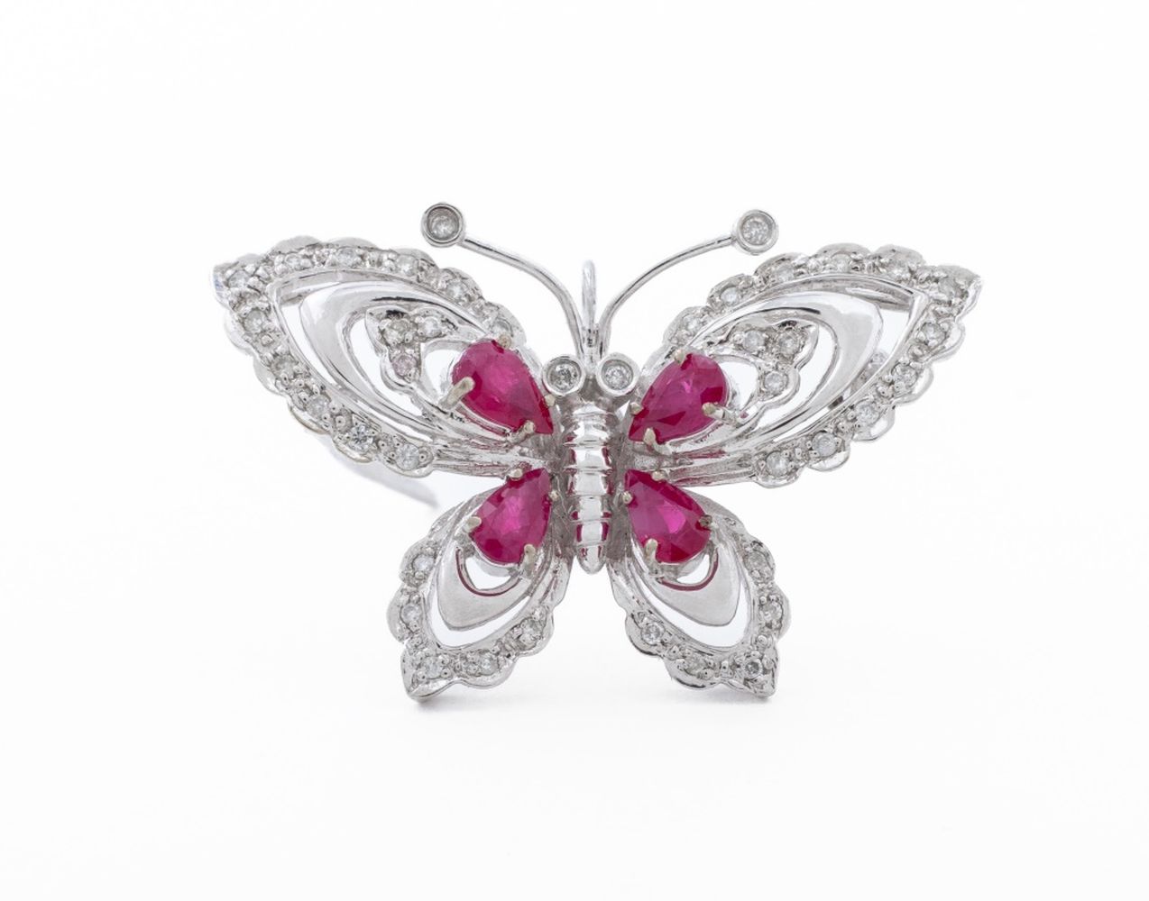 14K WHITE GOLD RUBY DIAMOND BUTTERFLY 3ce704