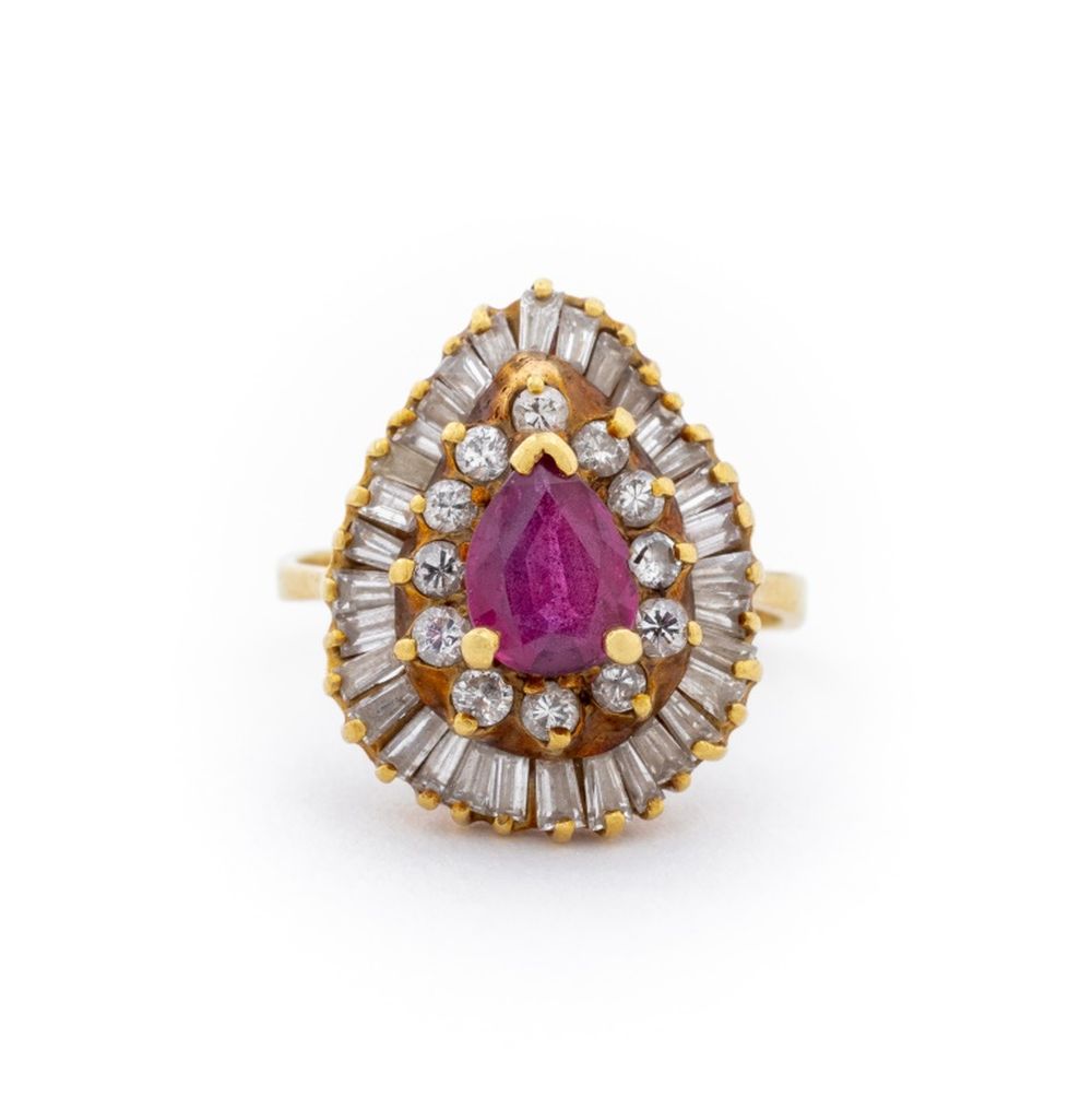 VINTAGE 14K YELLOW GOLD RUBY  3ce730