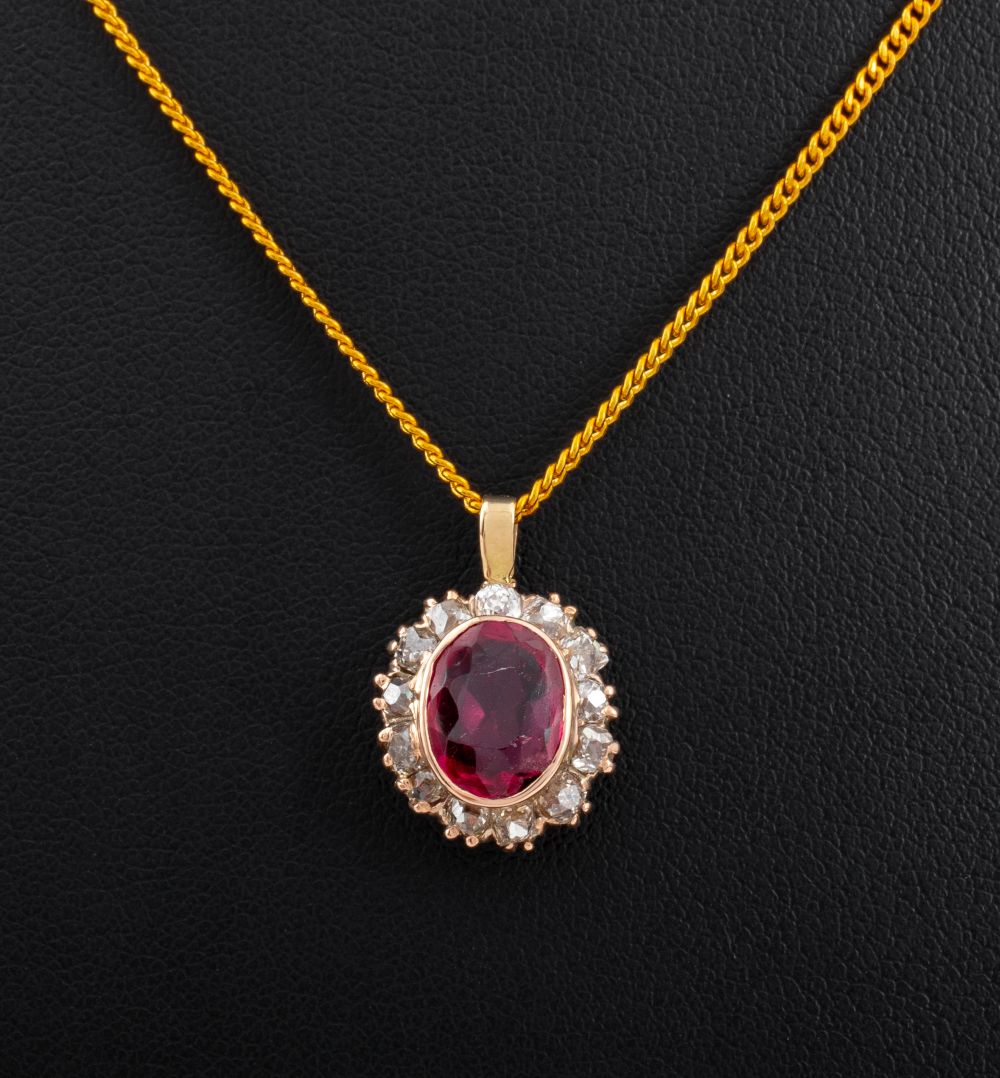 14K GOLD SYNTHETIC RUBY DIAMOND 3ce731