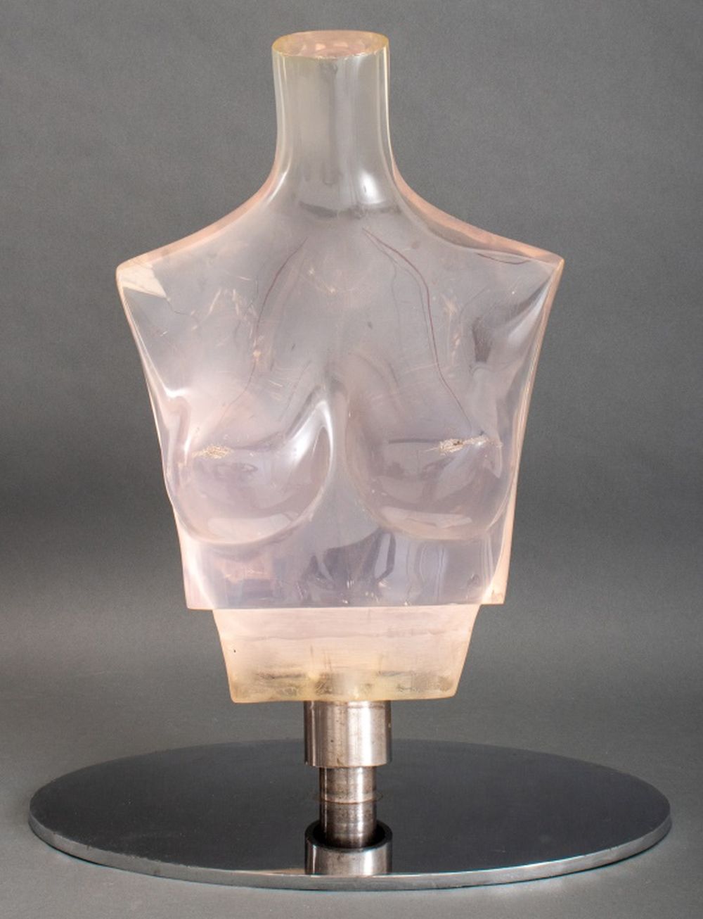 LUCITE FEMALE BUST ON CHROME STAND  3ce762