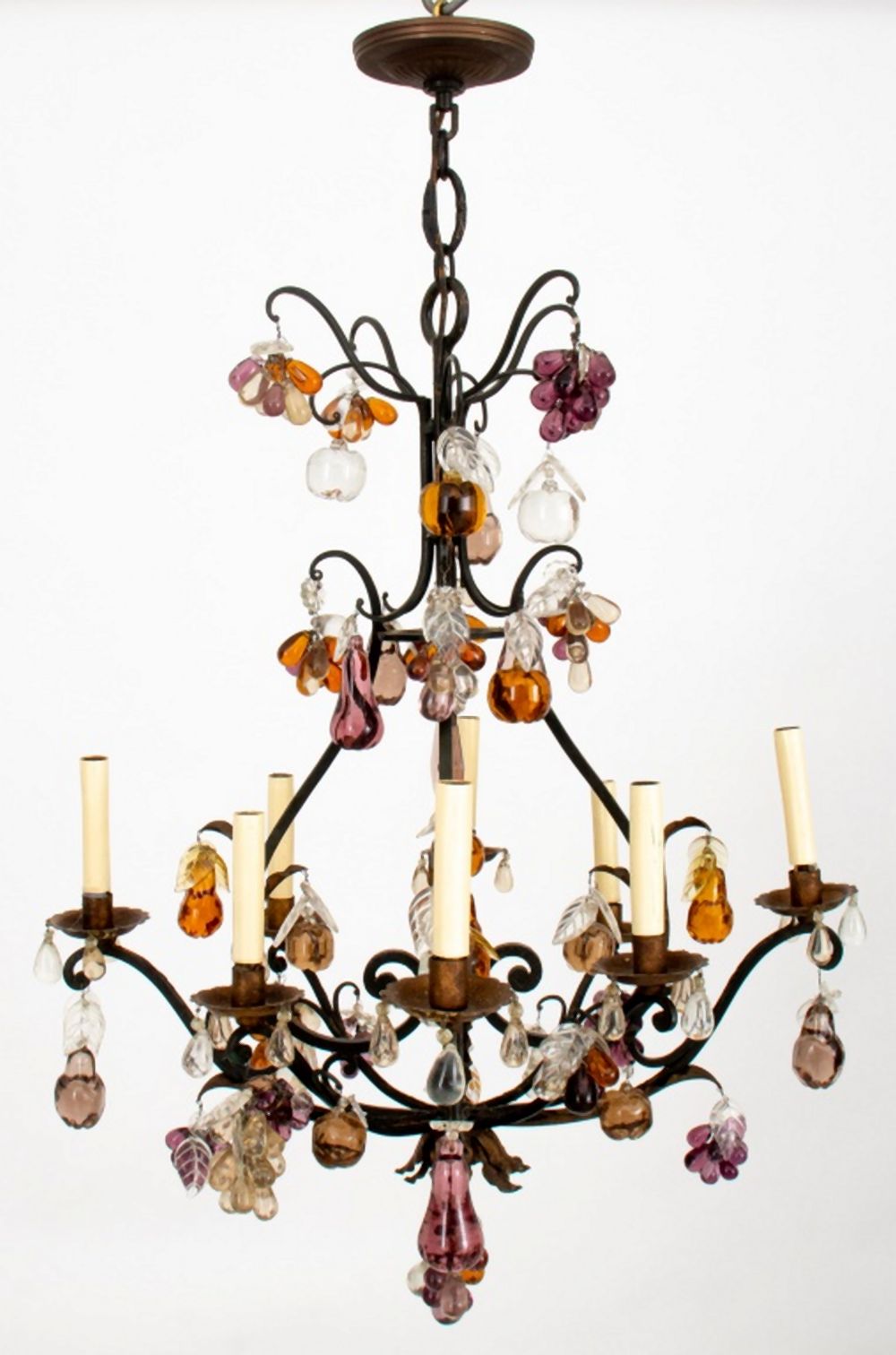 ITALIAN CAGE FORM GLASS HUNG CHANDELIER,