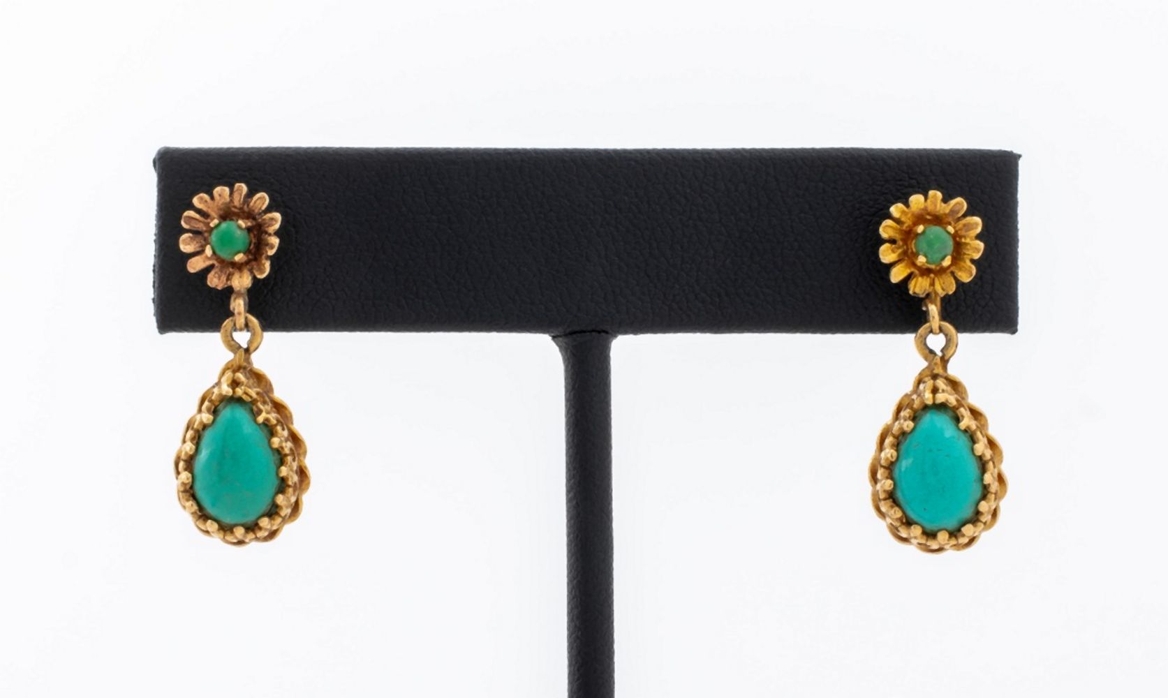 14K YELLOW GOLD TURQUOISE EARRINGS 3ce814