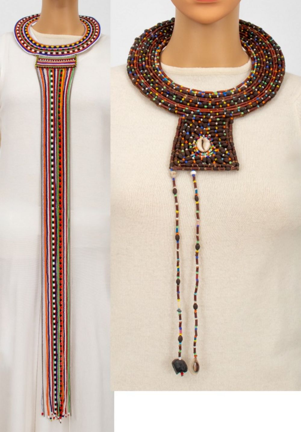 AFRICAN BEADED MAASAI NECKLACES, 2 Two