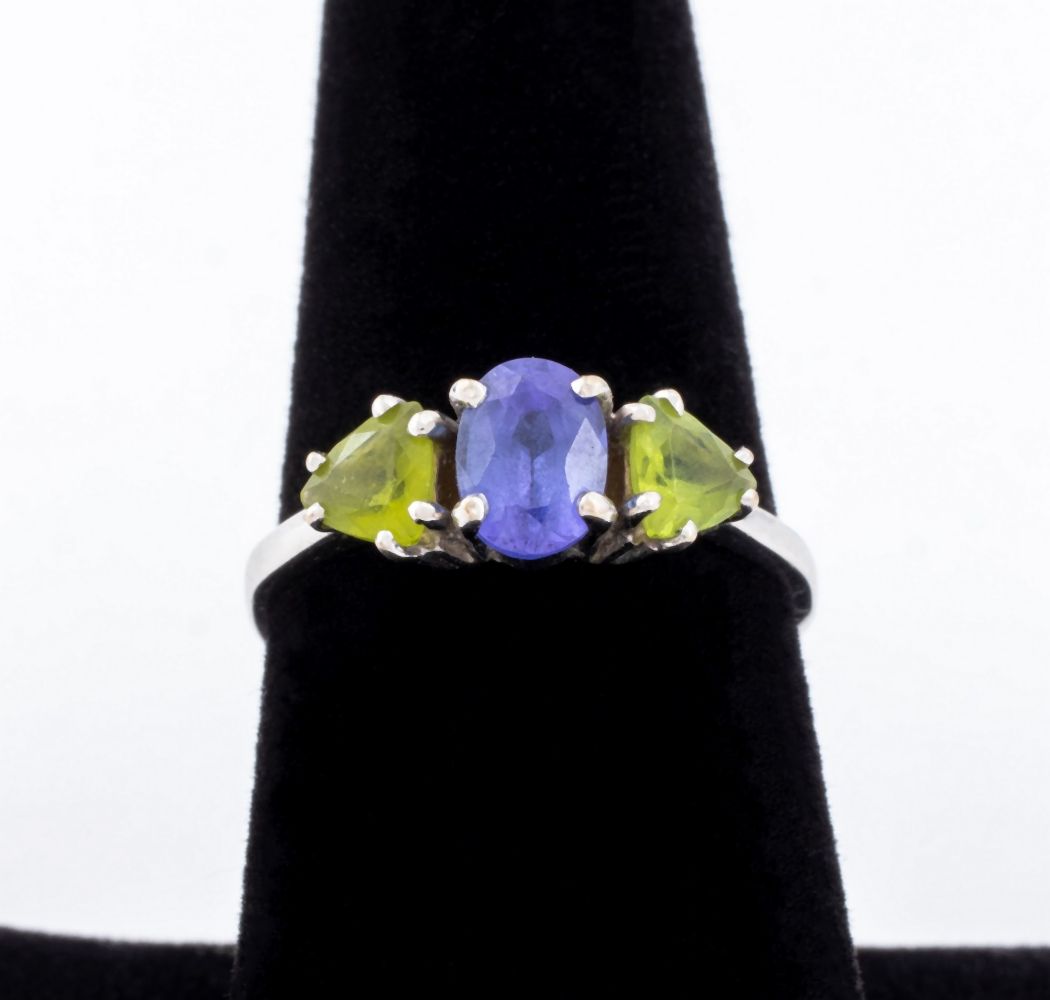 14K WHITE GOLD PERIDOT TANZANITE