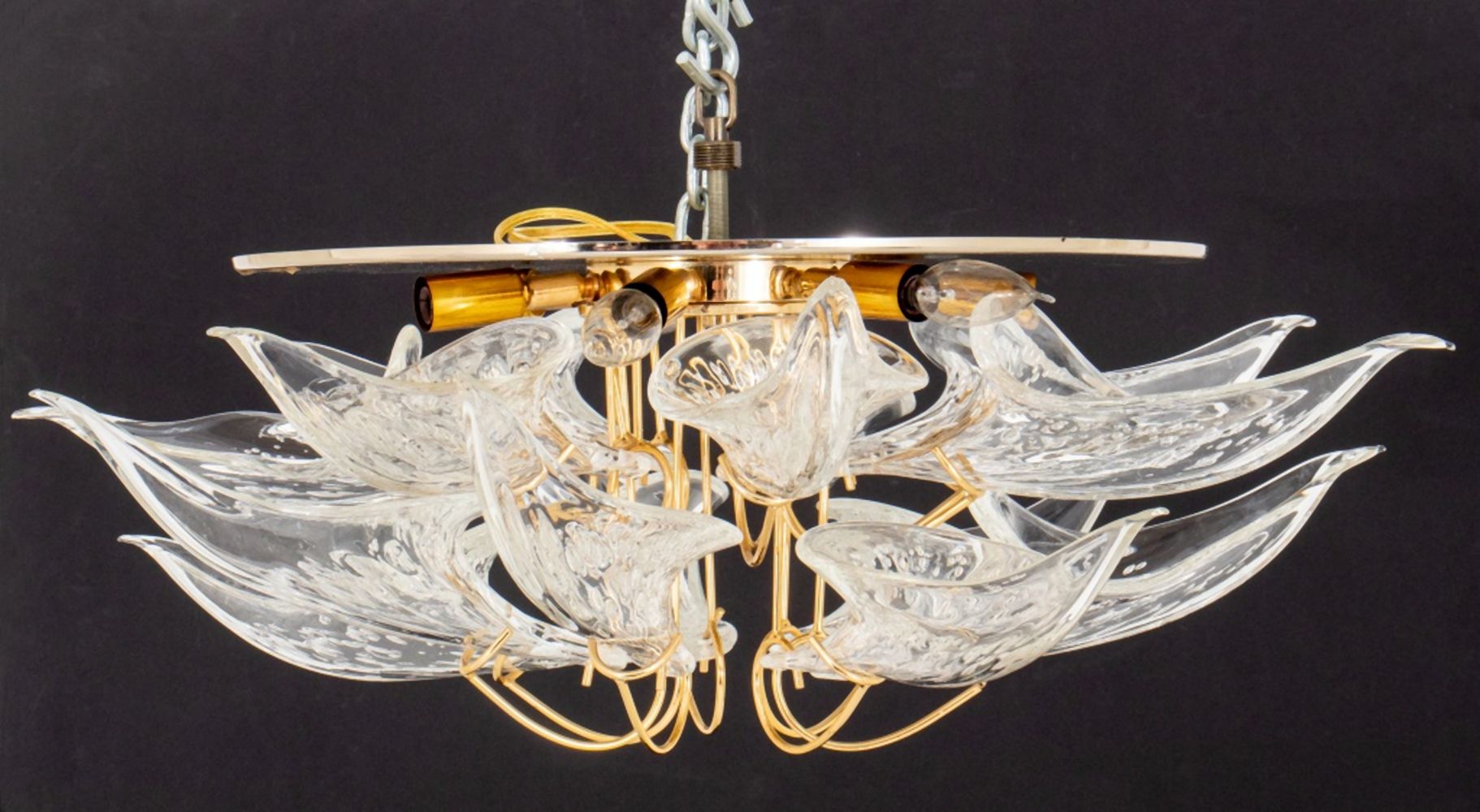 MURANO STYLE GLASS AND BRASS CHANDELIER