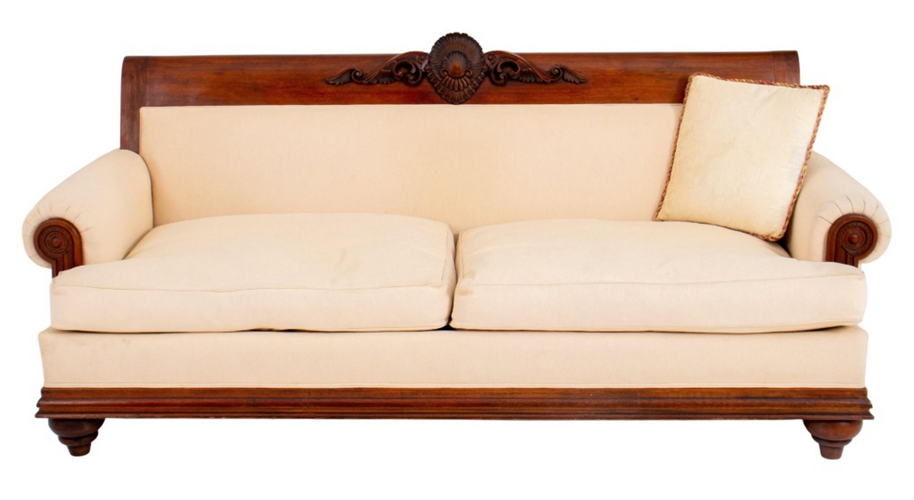 CARVED MAHOGANY UPHOLSTERED SOFA 3ce926