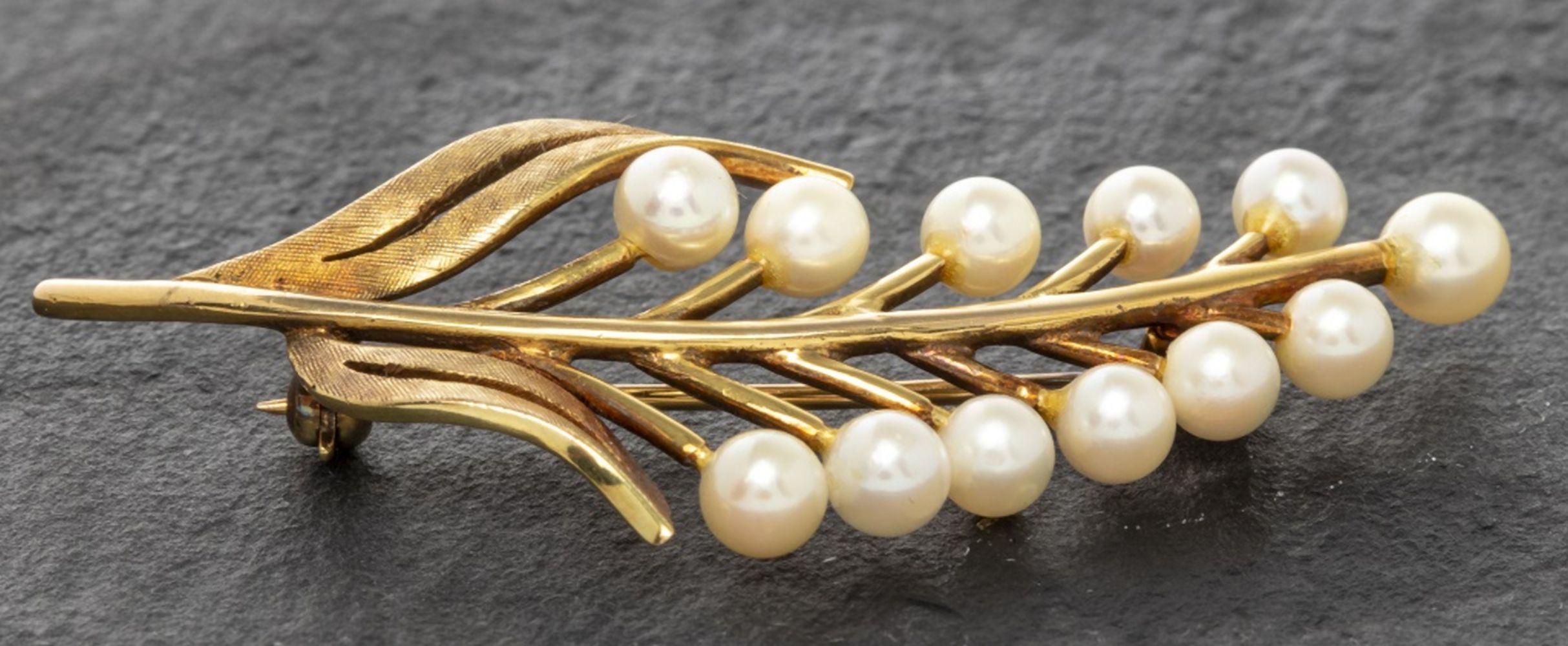 VINTAGE 14K YELLOW GOLD PEARL BROOCH