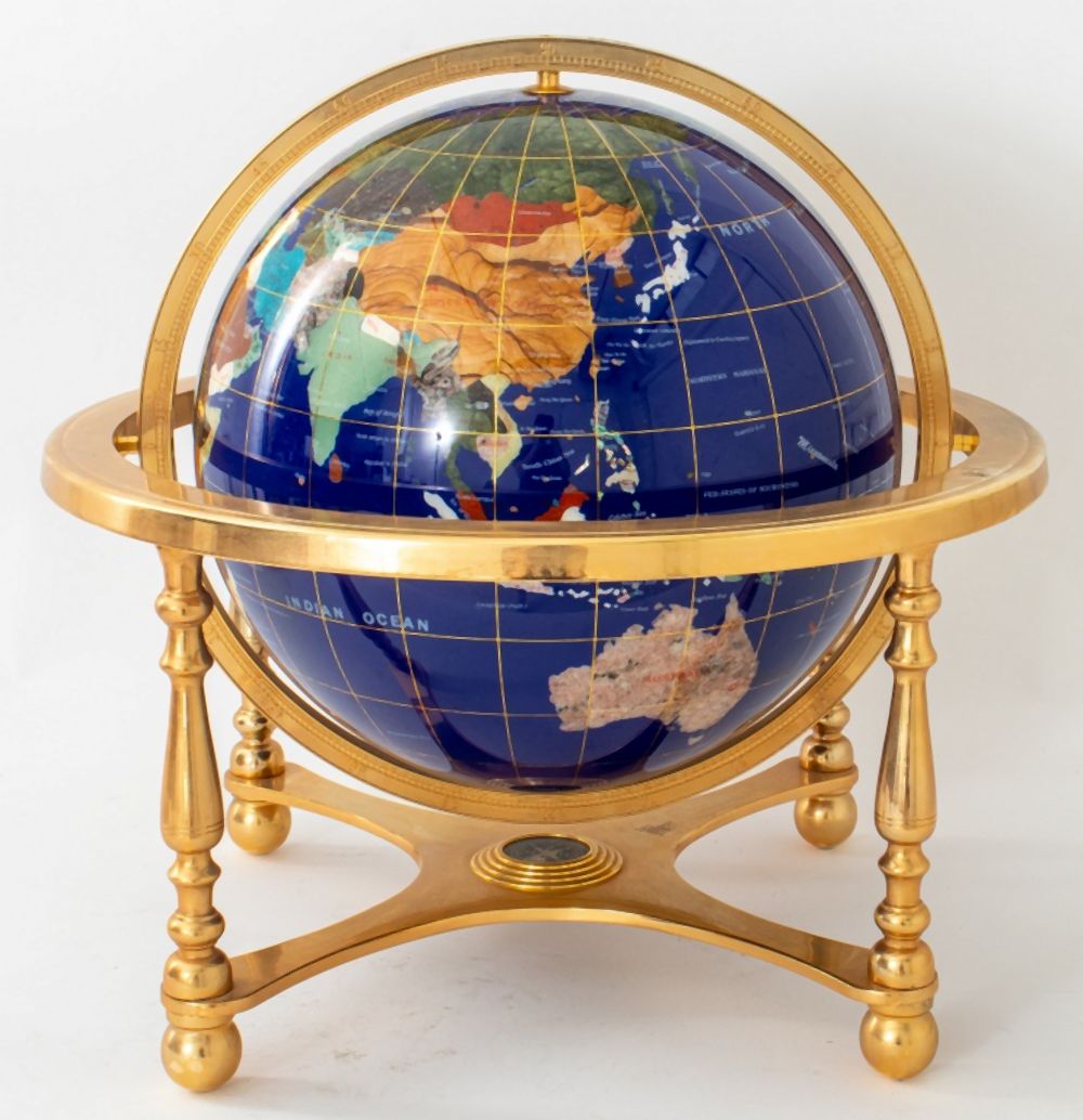 HARDSTONE MARQUETRY SPECIMEN GLOBE ON