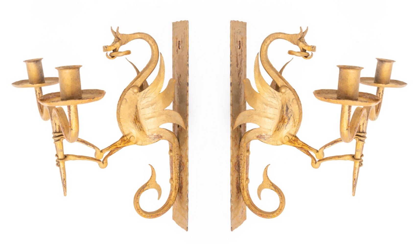 DRAGON FORM TWO LIGHT GILDED SCONCES  3ce9d1