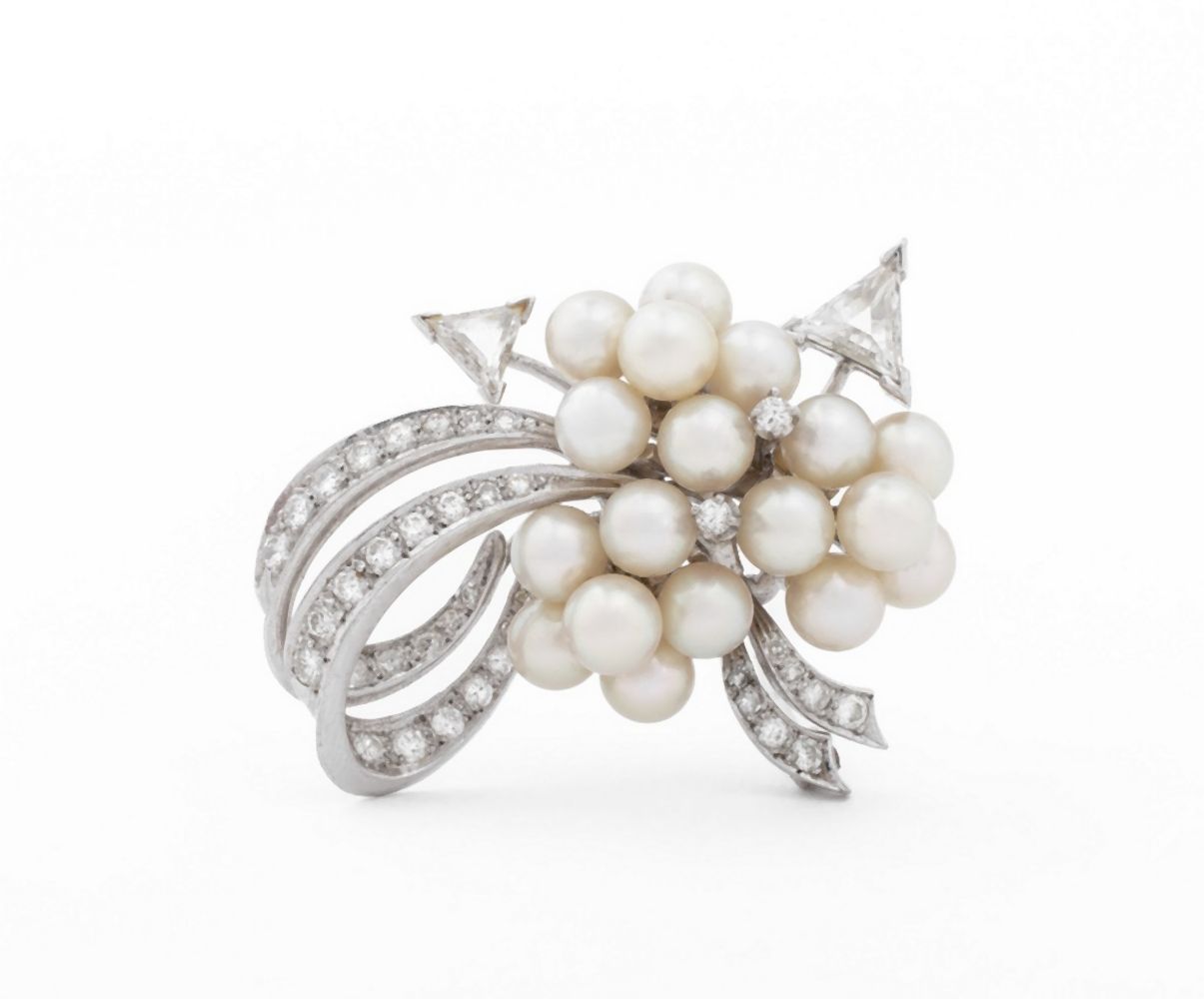 PLATINUM DIAMOND PEARL BROOCH PENDANT 3ce9f7