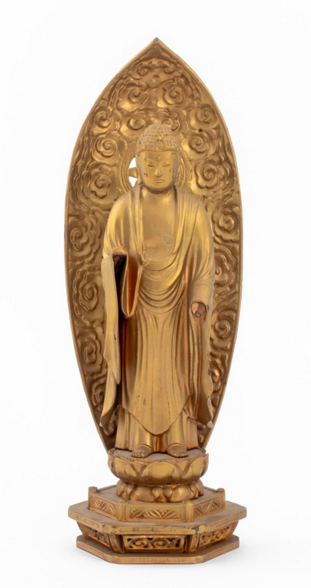 CHINESE GILTWOOD STANDING BUDDHA 3cea26