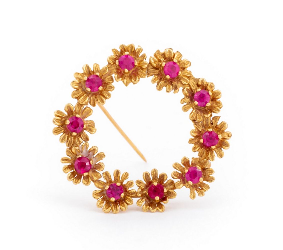 14K RUBY FLORAL CIRCLE PIN 14K 3cea73