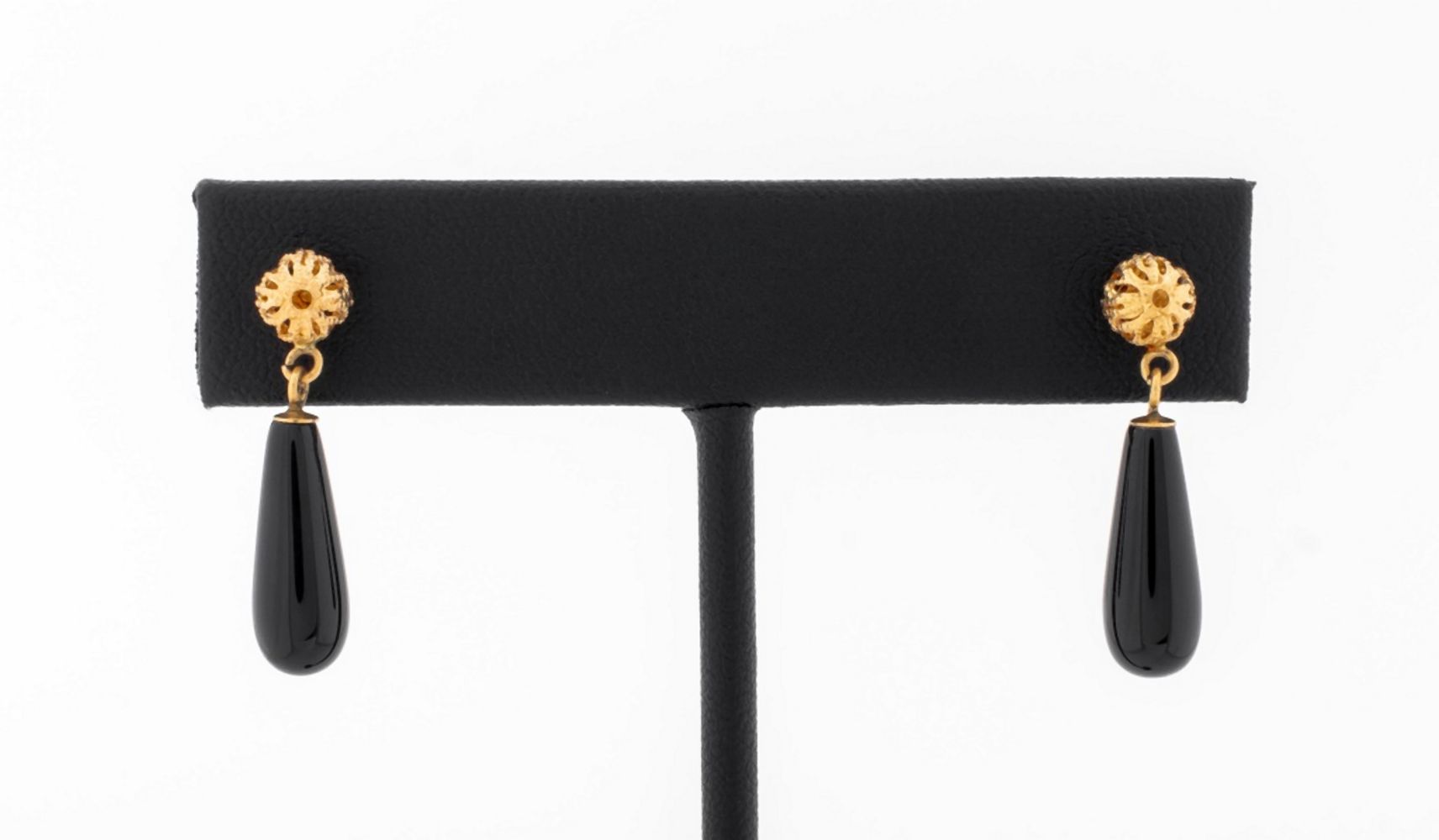 14K YELLOW GOLD ONYX DROP EARRINGS 3ceafc