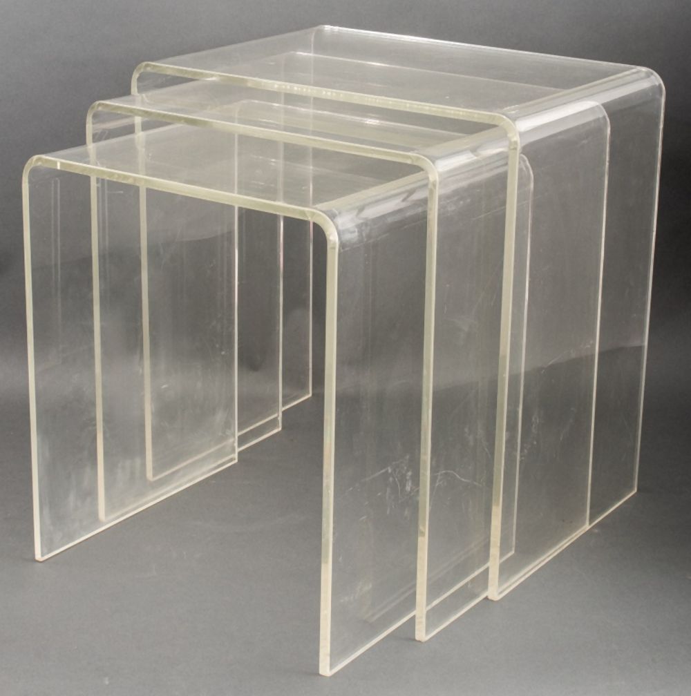 LUCITE WATERFALL NESTING TABLES,