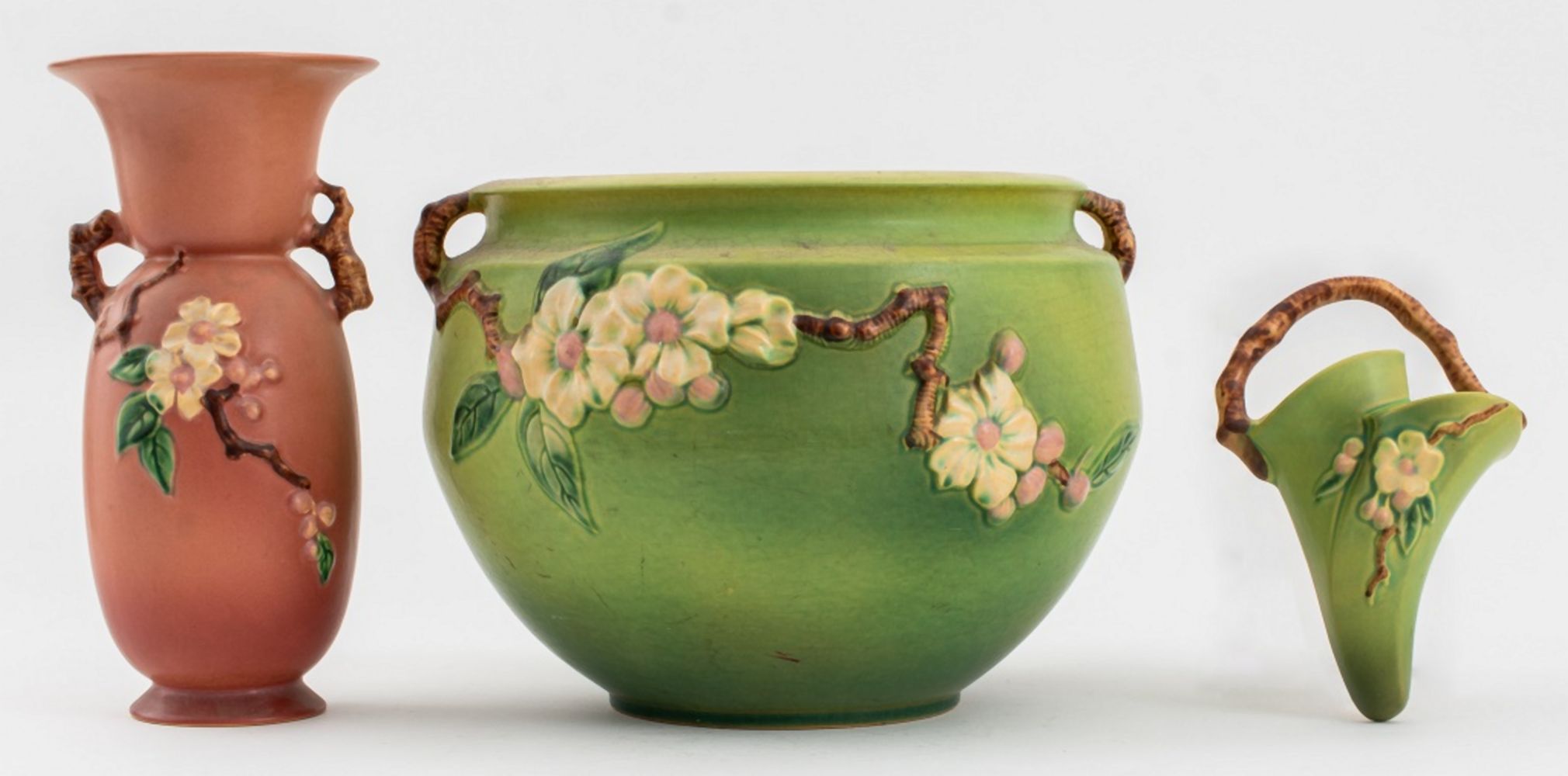 ROSEVILLE POTTERY APPLE BLOSSOM VESSELS,