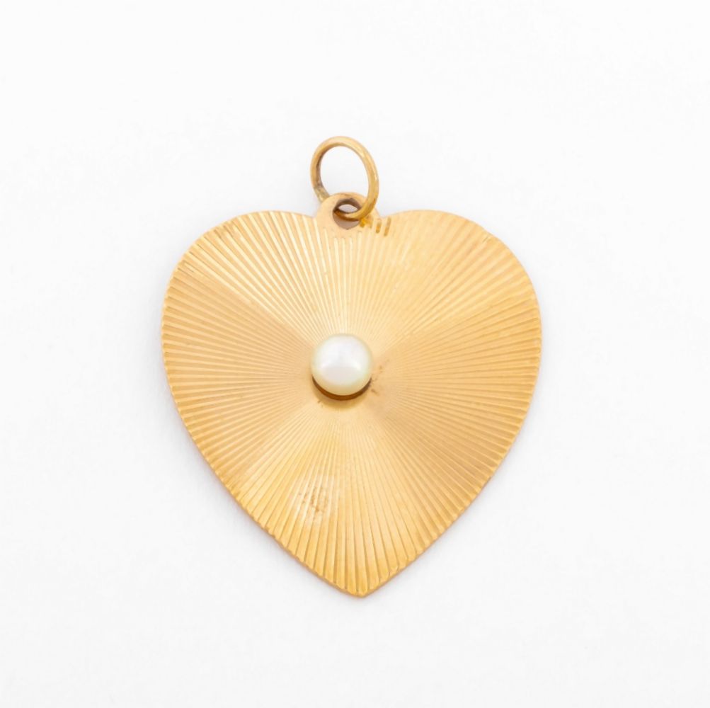 14K YELLOW GOLD HEART PEARL CHARM