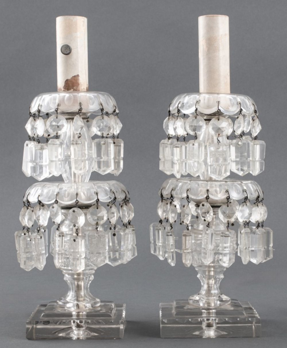 PAIR OF CUT GLASS TIERED LAMPS  3cebcd