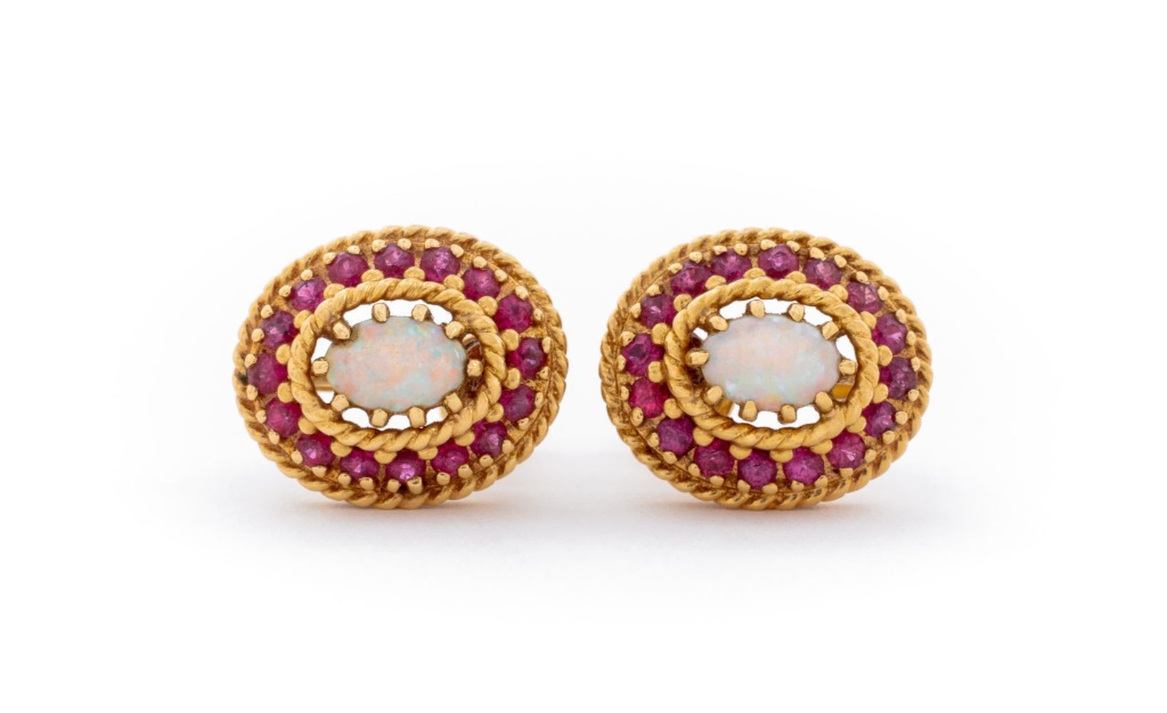 14K YELLOW GOLD OPAL RUBY EARRINGS