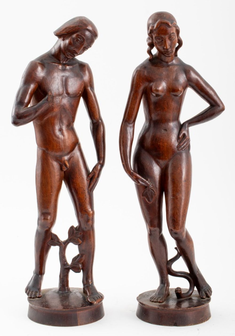 HAND CARVED WOOD ADAM EVE SCULPTURES  3ceced