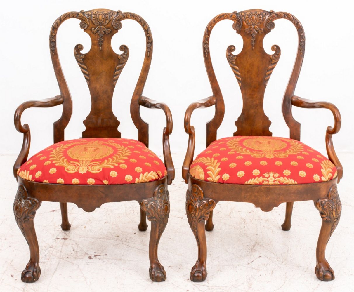 GEORGE II STYLE WALNUT ARM CHAIRS,