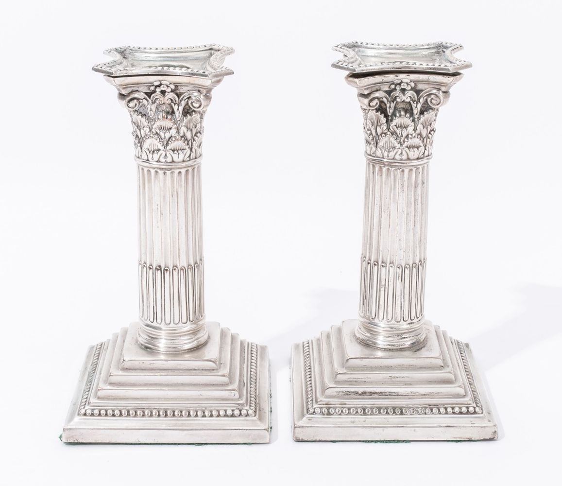 CLASSICAL MANNER SILVERPLATE CANDLESTICKS  3cef0e