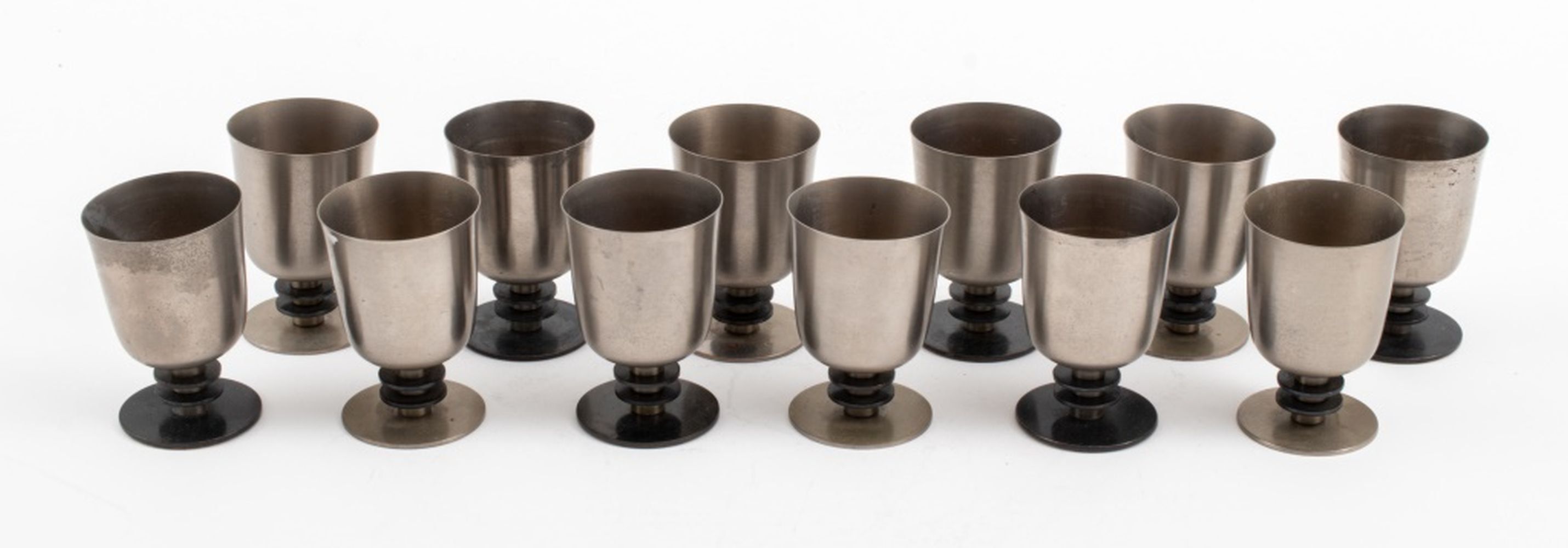 ART DECO PEWTER CUPS SET OF 12 3cef70