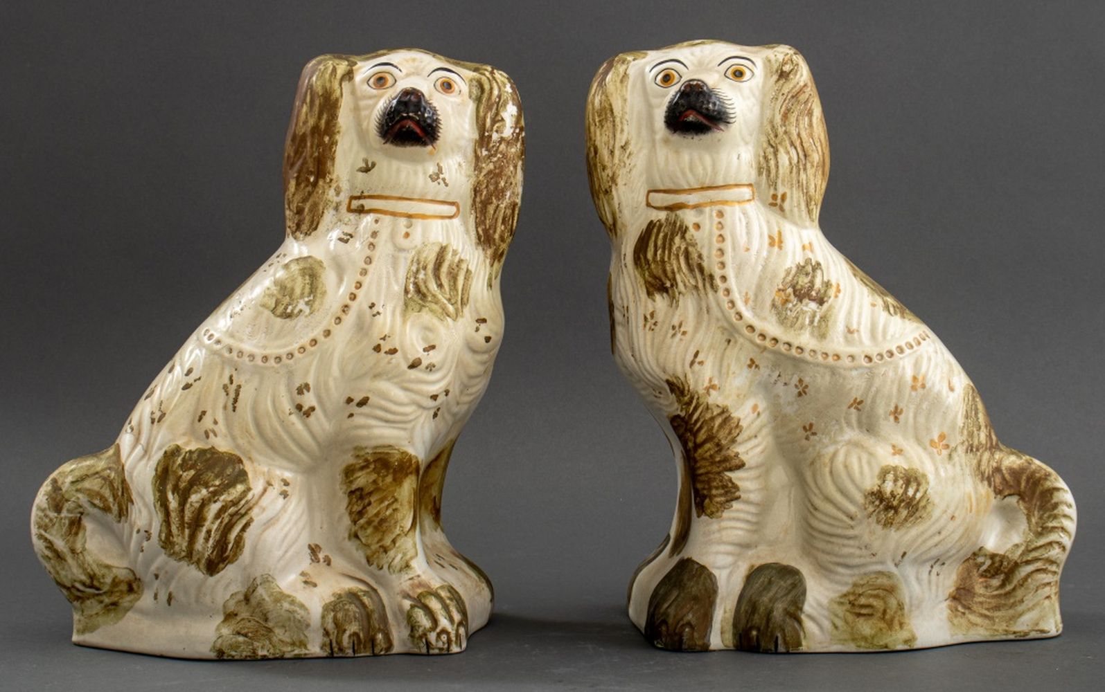 STAFFORDSHIRE CERAMIC SPANIELS, PAIR