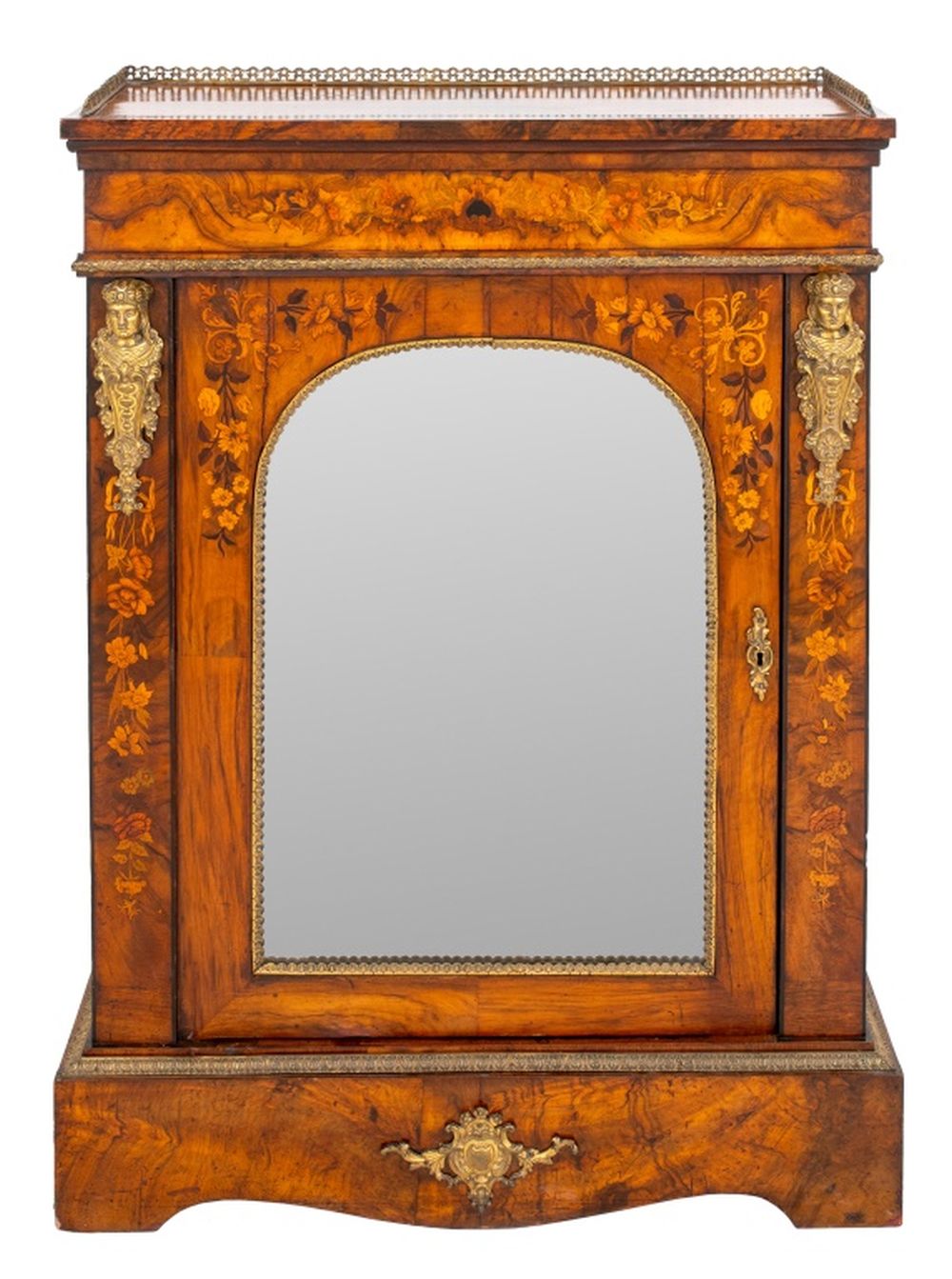 VICTORIAN MARQUETRY WALNUT MIRRORED