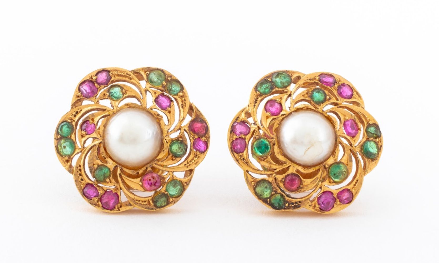 18K YELLOW GOLD PEARL, RUBY, &