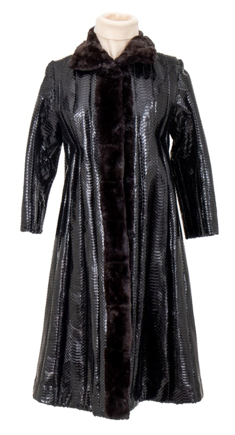 BLACK LEATHER SNAKE SKIN EMBOSSED