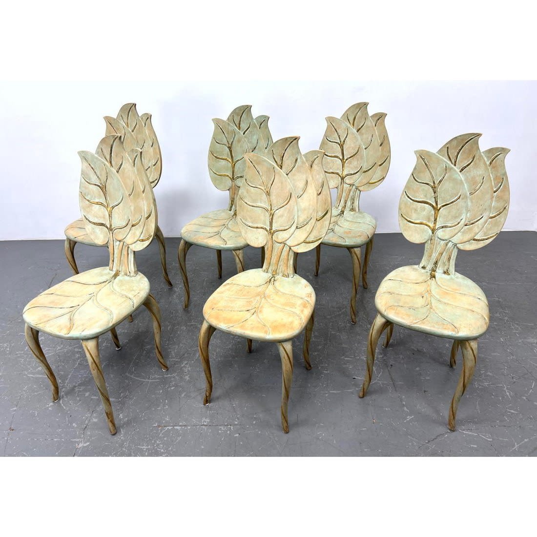 Set 6 Art Nouveau wood leaf form 3cf18c