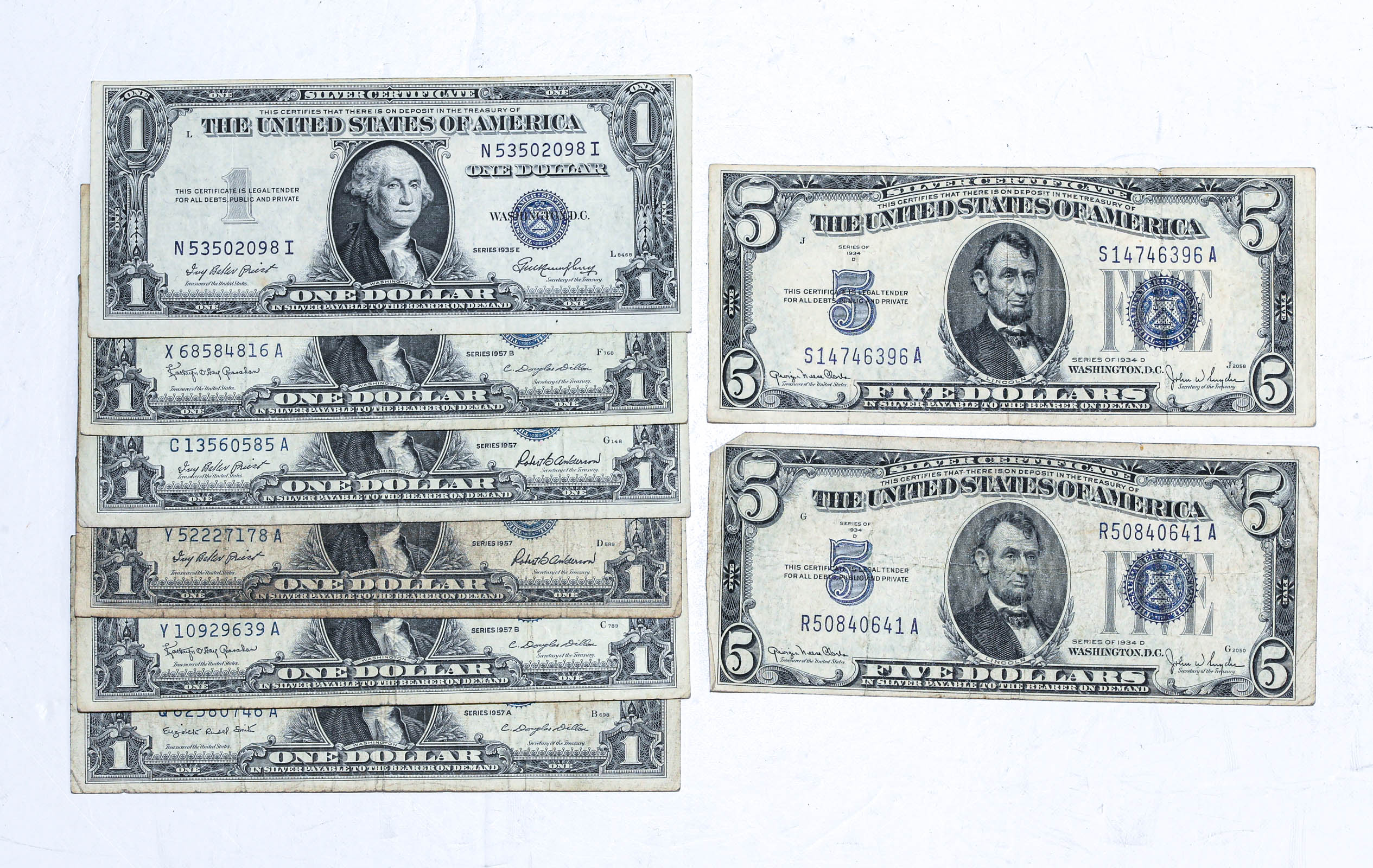 $1 & $5 SILVER CERTIFICATES Two