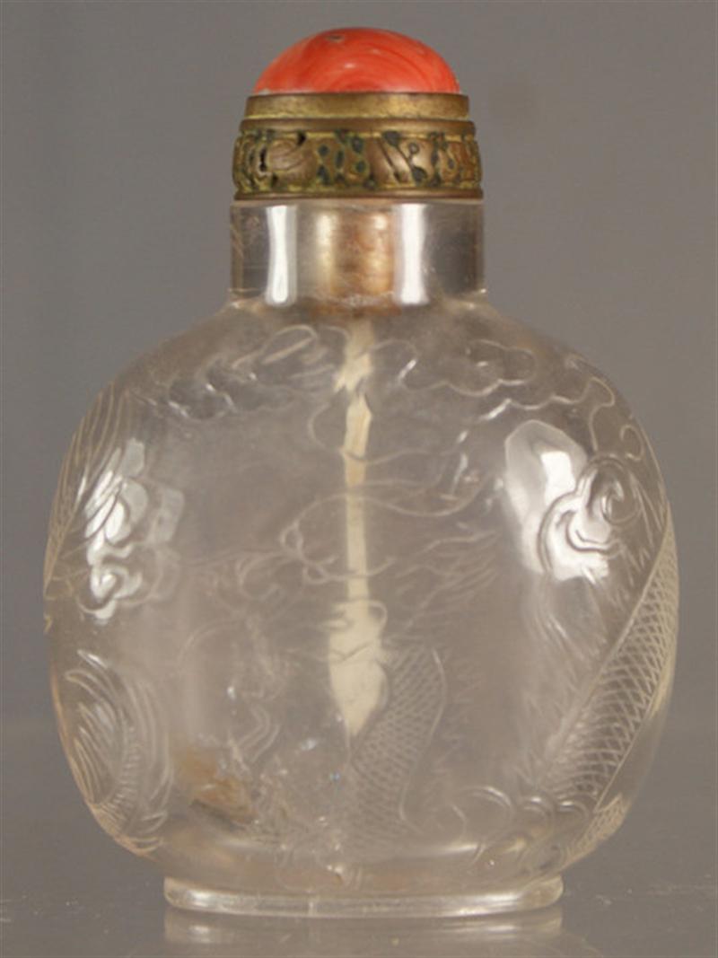(1) rock crystal carved snuff