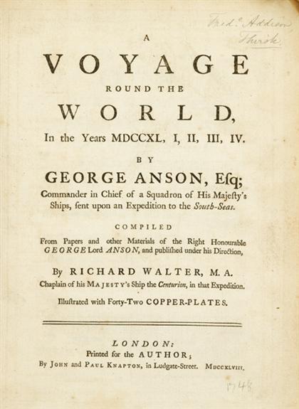 1 vol.  Anson, George. A Voyage