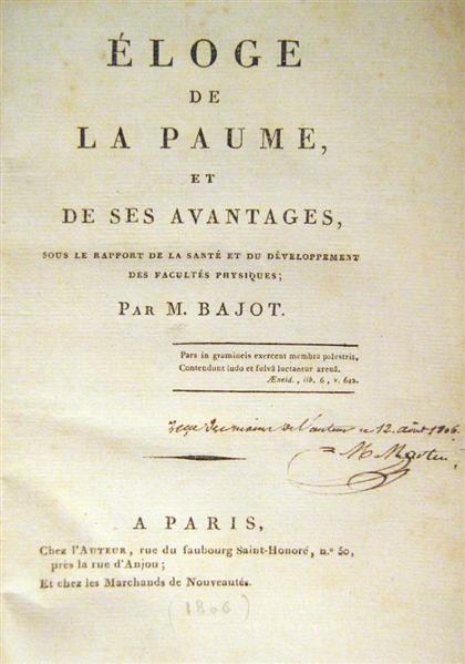 1 vol.  Bajot, [Louis-Marie]. Eloge