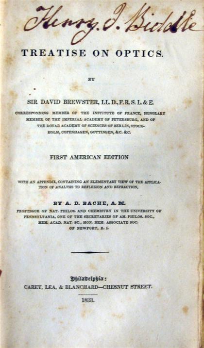 1 vol.  Brewster, David. Treatise