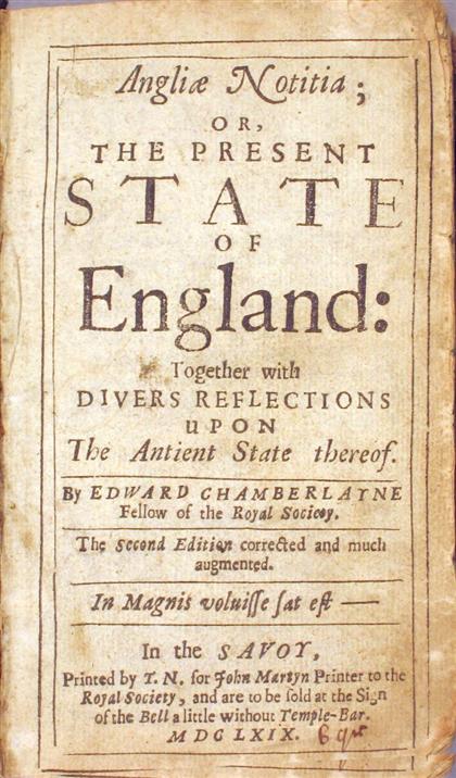 1 vol.  Chamberlayne, Edward.