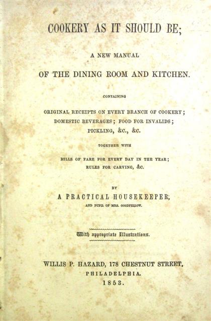 1 vol.   Cookery As It Should Be: A