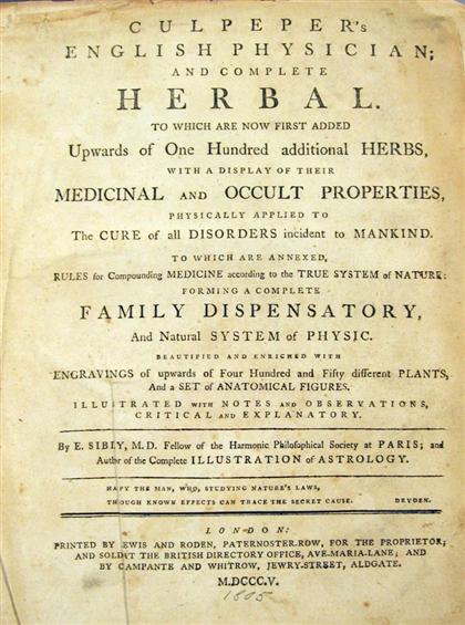 1 vol.  (Culpeper, Nicholas.)