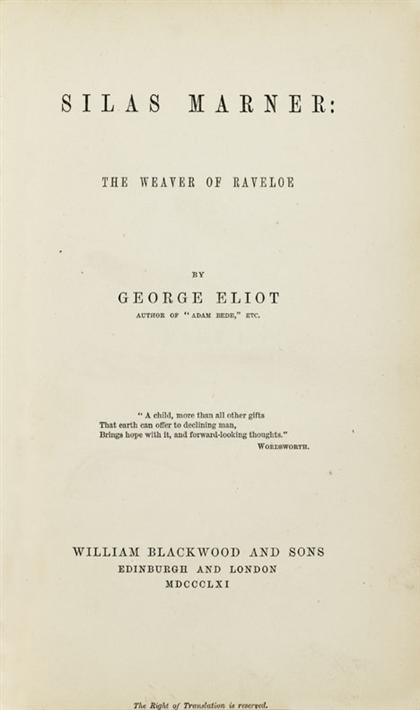 1 vol.  Eliot, George. Silas