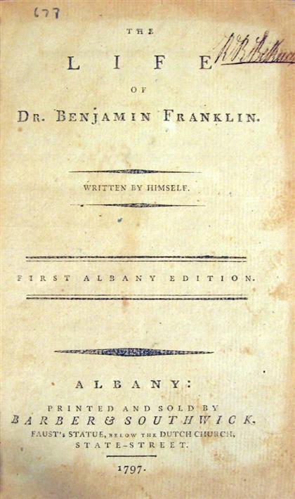 1 vol.  Franklin, Benjamin. The