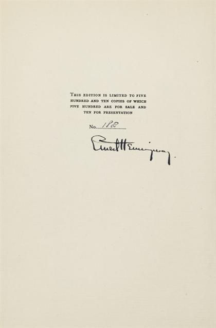 1 vol.   Hemingway, Ernest. A