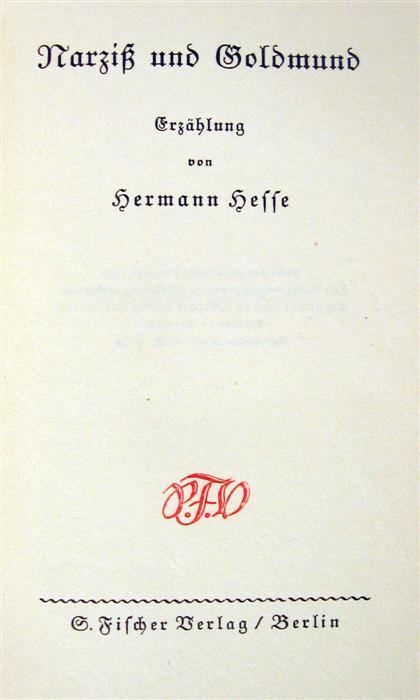 1 vol.  Hesse, Hermann. Narziss und