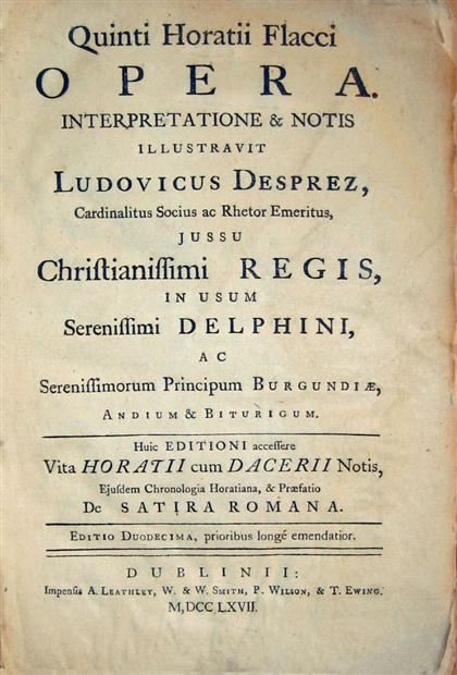 1 vol.  Horace. Opera. Dublin: A.