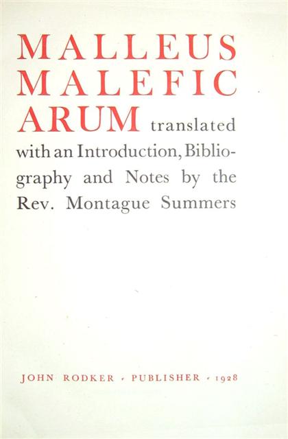 1 vol.  (Kramer, Henry; Sprenger,