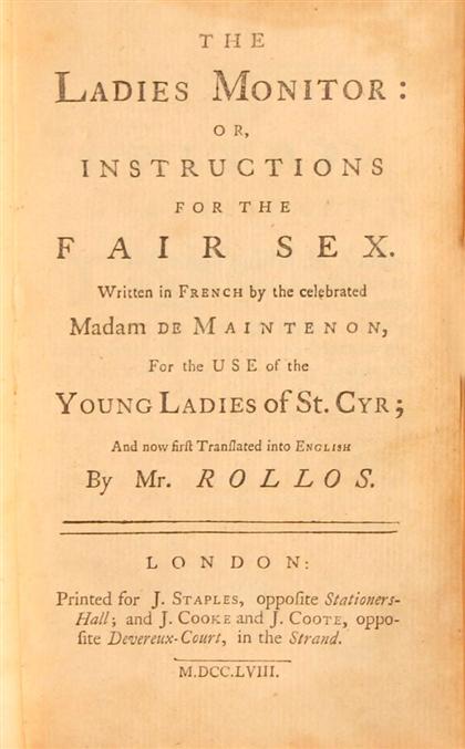 1 vol.  Maintenon, Madame de. The