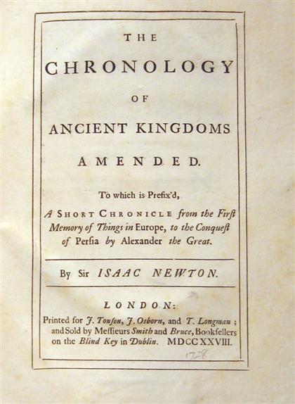 1 vol.  Newton, Isaac. A Chronology